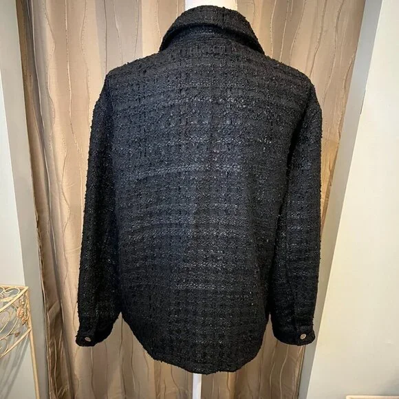 Zara Black Tweed Oversized Shirt Jacket, Size Small - Picture 12 of 16
